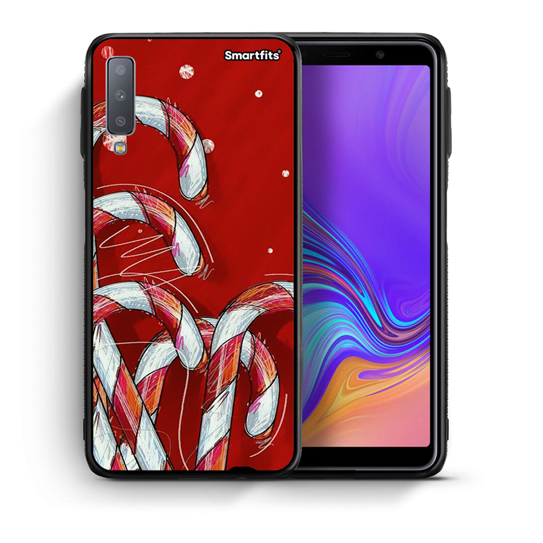 Θήκη Samsung A7 2018 Candy Cane από τη Smartfits με σχέδιο στο πίσω μέρος και μαύρο περίβλημα | Samsung A7 2018 Candy Cane case with colorful back and black bezels