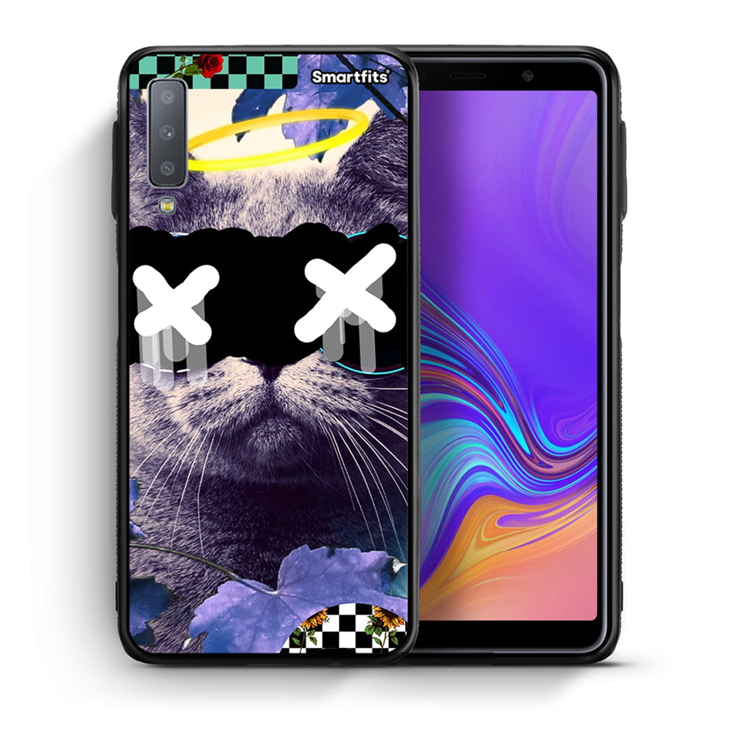Θήκη Samsung A7 2018 Cat Collage από τη Smartfits με σχέδιο στο πίσω μέρος και μαύρο περίβλημα | Samsung A7 2018 Cat Collage case with colorful back and black bezels