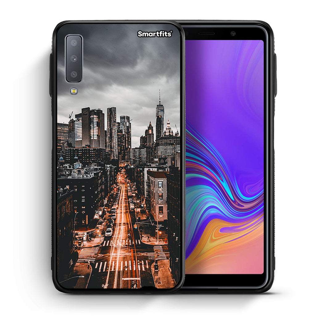 Θήκη Samsung A7 2018 City Lights από τη Smartfits με σχέδιο στο πίσω μέρος και μαύρο περίβλημα | Samsung A7 2018 City Lights case with colorful back and black bezels
