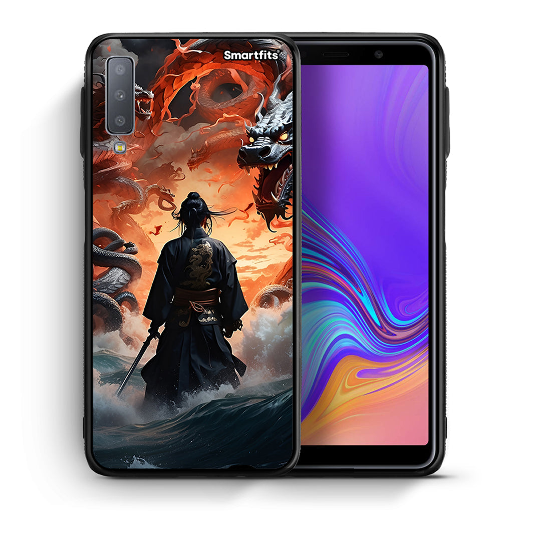 Θήκη Samsung A7 2018 Dragons Fight από τη Smartfits με σχέδιο στο πίσω μέρος και μαύρο περίβλημα | Samsung A7 2018 Dragons Fight case with colorful back and black bezels
