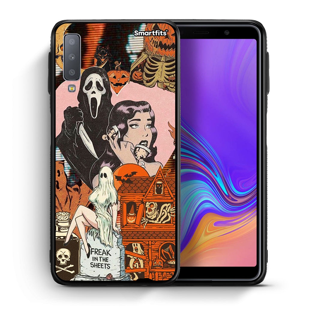 Θήκη Samsung A7 2018 Halloween Collage από τη Smartfits με σχέδιο στο πίσω μέρος και μαύρο περίβλημα | Samsung A7 2018 Halloween Collage case with colorful back and black bezels