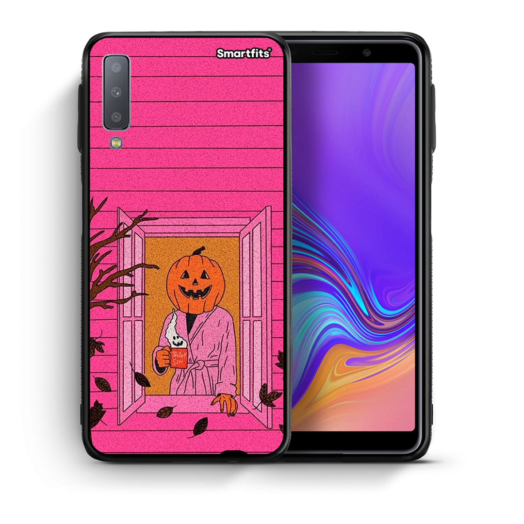 Θήκη Samsung A7 2018 Halloween Pumpkin Lady από τη Smartfits με σχέδιο στο πίσω μέρος και μαύρο περίβλημα | Samsung A7 2018 Halloween Pumpkin Lady case with colorful back and black bezels