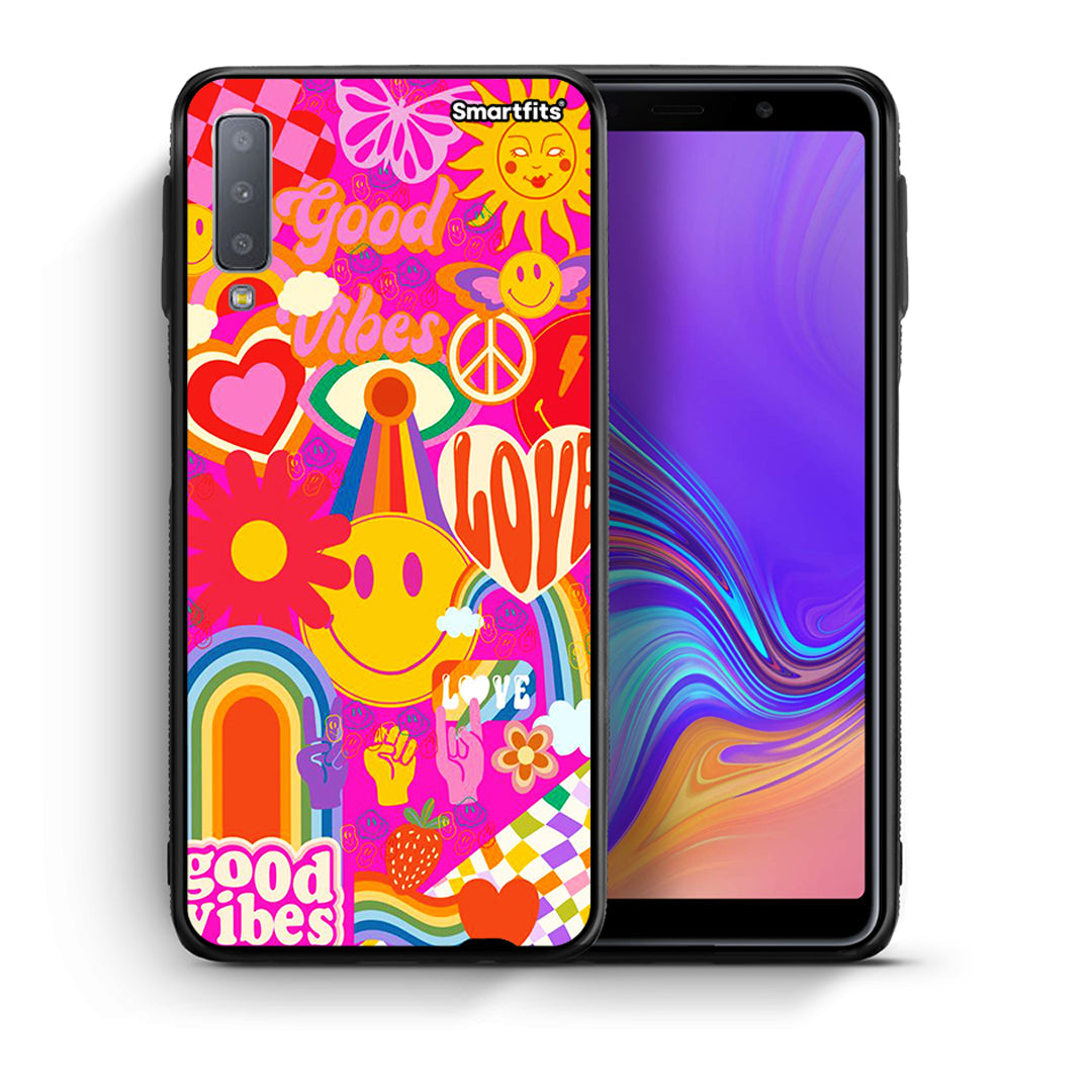 Θήκη Samsung A7 2018 Hippie Love από τη Smartfits με σχέδιο στο πίσω μέρος και μαύρο περίβλημα | Samsung A7 2018 Hippie Love case with colorful back and black bezels