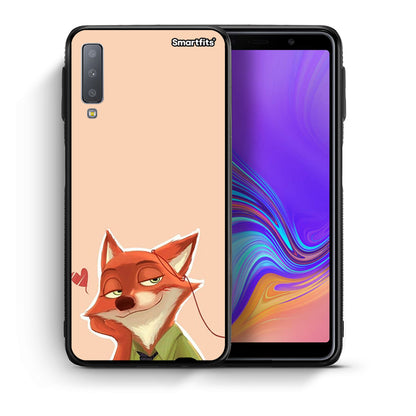 Θήκη Samsung A7 2018 Nick Wilde And Judy Hopps Love 1 από τη Smartfits με σχέδιο στο πίσω μέρος και μαύρο περίβλημα | Samsung A7 2018 Nick Wilde And Judy Hopps Love 1 case with colorful back and black bezels