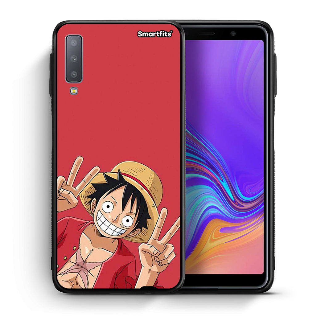 Θήκη Samsung A7 2018 Pirate Luffy από τη Smartfits με σχέδιο στο πίσω μέρος και μαύρο περίβλημα | Samsung A7 2018 Pirate Luffy case with colorful back and black bezels
