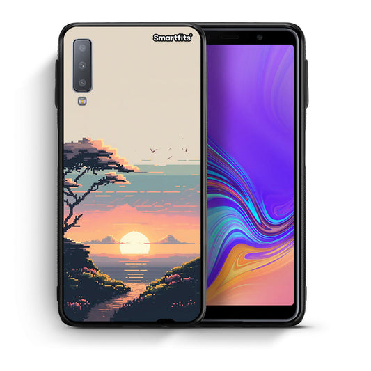 Θήκη Samsung A7 2018 Pixel Sunset από τη Smartfits με σχέδιο στο πίσω μέρος και μαύρο περίβλημα | Samsung A7 2018 Pixel Sunset case with colorful back and black bezels