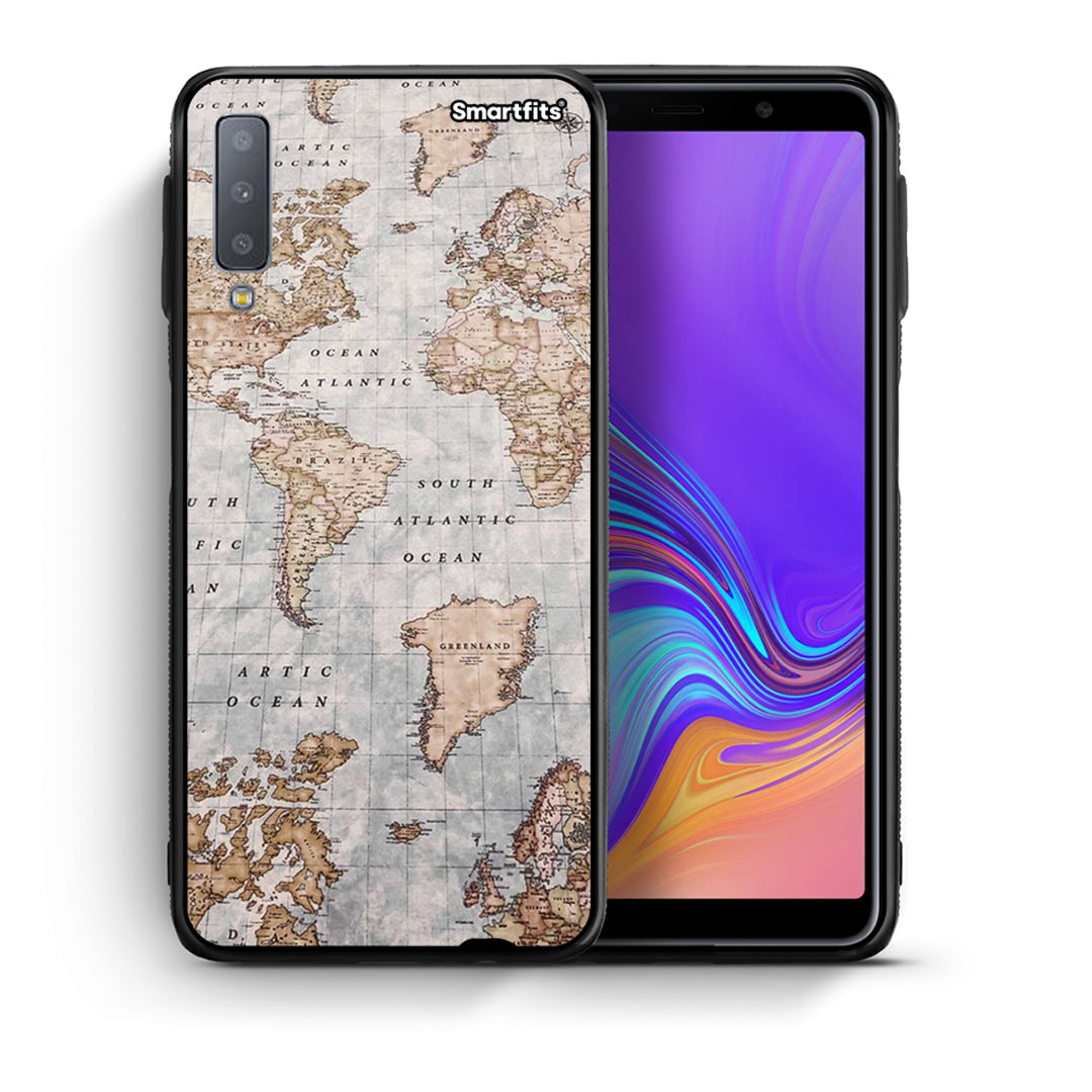 Θήκη Samsung A7 2018 World Map από τη Smartfits με σχέδιο στο πίσω μέρος και μαύρο περίβλημα | Samsung A7 2018 World Map case with colorful back and black bezels