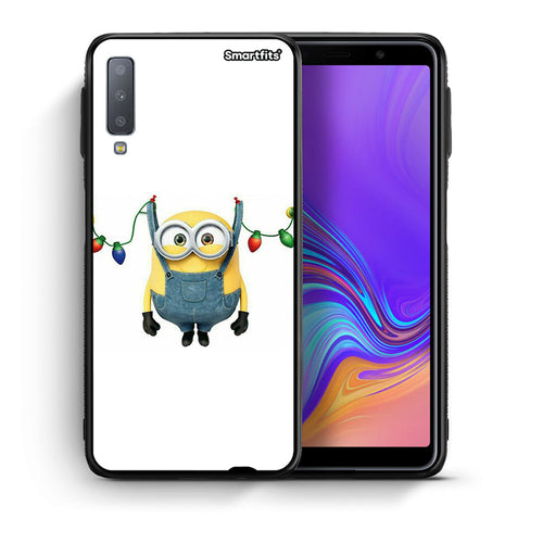 Θήκη Samsung A7 2018 Xmas Minion Lights από τη Smartfits με σχέδιο στο πίσω μέρος και μαύρο περίβλημα | Samsung A7 2018 Xmas Minion Lights case with colorful back and black bezels