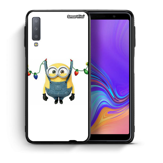 Θήκη Samsung A7 2018 Xmas Minion Lights από τη Smartfits με σχέδιο στο πίσω μέρος και μαύρο περίβλημα | Samsung A7 2018 Xmas Minion Lights case with colorful back and black bezels