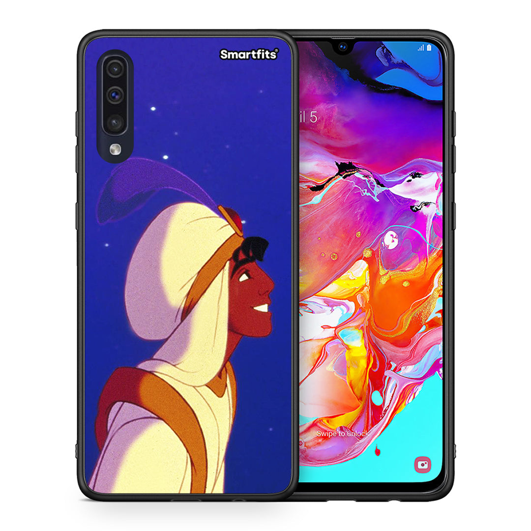 Θήκη Samsung A70 Alladin And Jasmine Love 1 από τη Smartfits με σχέδιο στο πίσω μέρος και μαύρο περίβλημα | Samsung A70 Alladin And Jasmine Love 1 case with colorful back and black bezels