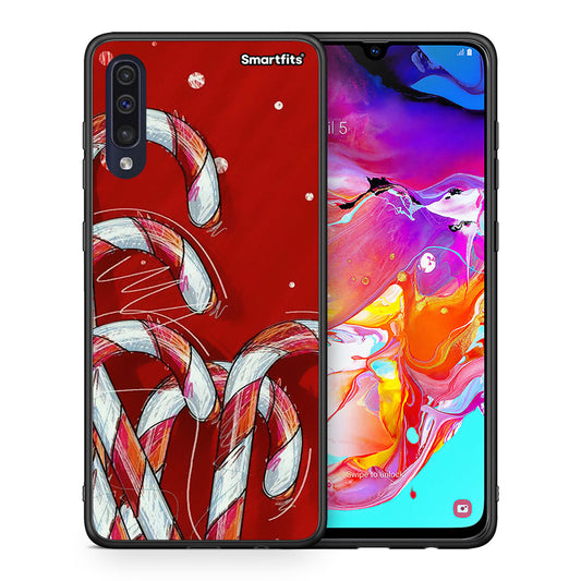 Θήκη Samsung A70 Candy Cane από τη Smartfits με σχέδιο στο πίσω μέρος και μαύρο περίβλημα | Samsung A70 Candy Cane case with colorful back and black bezels