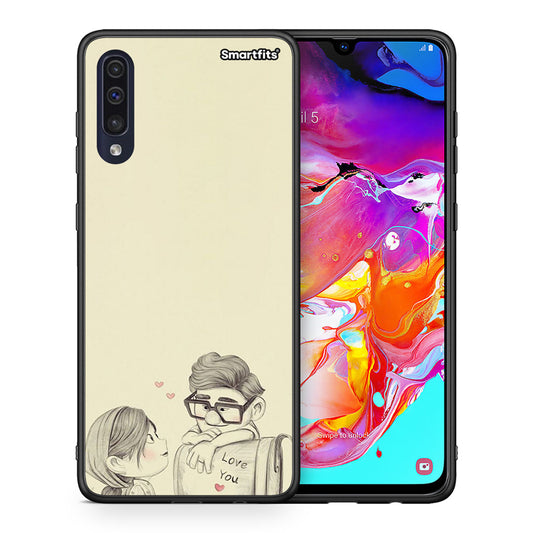 Θήκη Samsung A70 Carl And Ellie από τη Smartfits με σχέδιο στο πίσω μέρος και μαύρο περίβλημα | Samsung A70 Carl And Ellie case with colorful back and black bezels