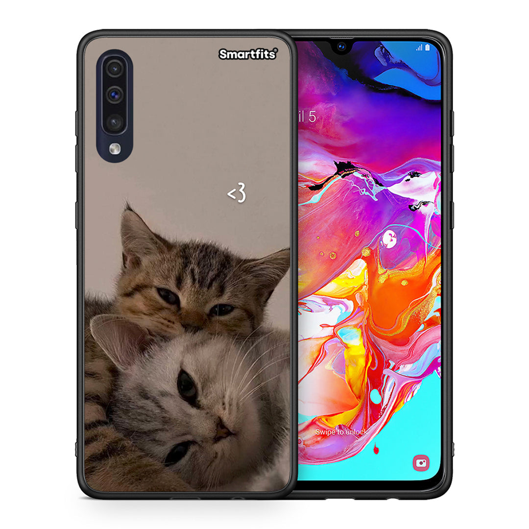 Θήκη Samsung A70 Cats In Love από τη Smartfits με σχέδιο στο πίσω μέρος και μαύρο περίβλημα | Samsung A70 Cats In Love case with colorful back and black bezels