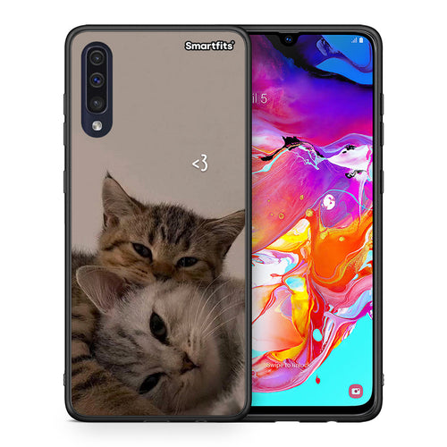 Θήκη Samsung A70 Cats In Love από τη Smartfits με σχέδιο στο πίσω μέρος και μαύρο περίβλημα | Samsung A70 Cats In Love case with colorful back and black bezels