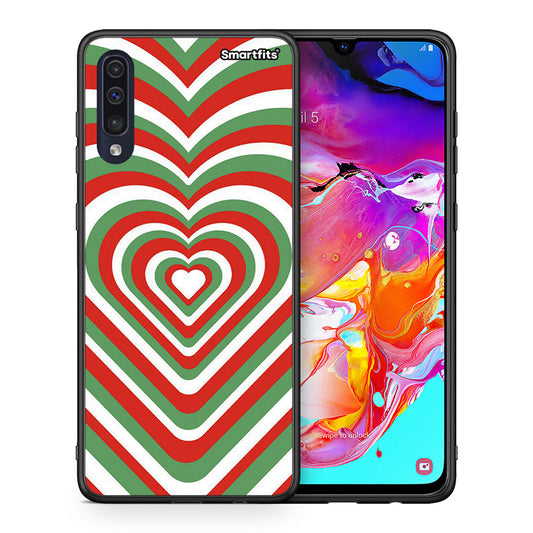 Θήκη Samsung A70 Christmas Hearts από τη Smartfits με σχέδιο στο πίσω μέρος και μαύρο περίβλημα | Samsung A70 Christmas Hearts case with colorful back and black bezels