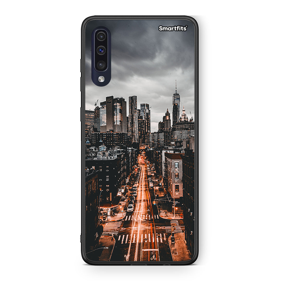 Samsung A70 City Lights θήκη από τη Smartfits με σχέδιο στο πίσω μέρος και μαύρο περίβλημα | Smartphone case with colorful back and black bezels by Smartfits