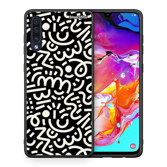 Θήκη Samsung A70 Doodle Art από τη Smartfits με σχέδιο στο πίσω μέρος και μαύρο περίβλημα | Samsung A70 Doodle Art case with colorful back and black bezels