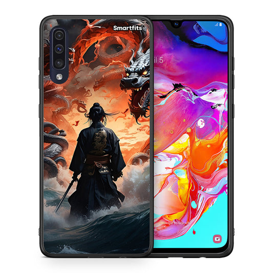 Θήκη Samsung A70 Dragons Fight από τη Smartfits με σχέδιο στο πίσω μέρος και μαύρο περίβλημα | Samsung A70 Dragons Fight case with colorful back and black bezels