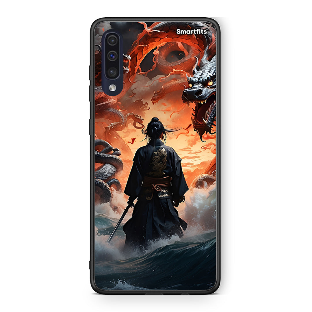 Samsung A70 Dragons Fight θήκη από τη Smartfits με σχέδιο στο πίσω μέρος και μαύρο περίβλημα | Smartphone case with colorful back and black bezels by Smartfits