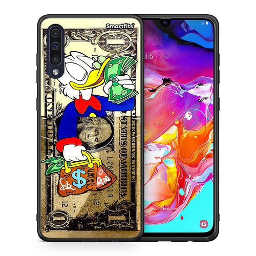 Θήκη Samsung A70 Duck Money από τη Smartfits με σχέδιο στο πίσω μέρος και μαύρο περίβλημα | Samsung A70 Duck Money case with colorful back and black bezels