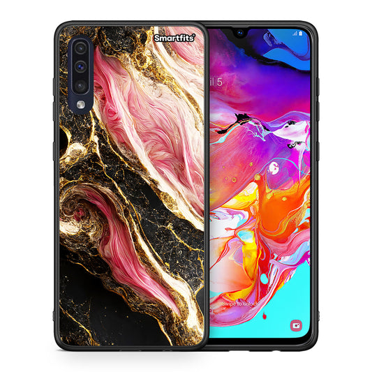 Θήκη Samsung A70 Glamorous Pink Marble από τη Smartfits με σχέδιο στο πίσω μέρος και μαύρο περίβλημα | Samsung A70 Glamorous Pink Marble case with colorful back and black bezels