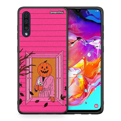 Θήκη Samsung A70 Halloween Pumpkin Lady από τη Smartfits με σχέδιο στο πίσω μέρος και μαύρο περίβλημα | Samsung A70 Halloween Pumpkin Lady case with colorful back and black bezels