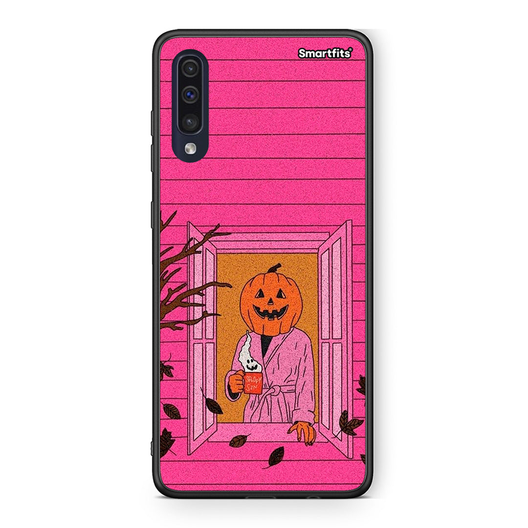 Samsung A70 Halloween Pumpkin Lady Θήκη από τη Smartfits με σχέδιο στο πίσω μέρος και μαύρο περίβλημα | Smartphone case with colorful back and black bezels by Smartfits