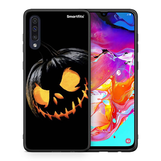 Θήκη Samsung A70 Halloween Scary Pumpkin από τη Smartfits με σχέδιο στο πίσω μέρος και μαύρο περίβλημα | Samsung A70 Halloween Scary Pumpkin case with colorful back and black bezels