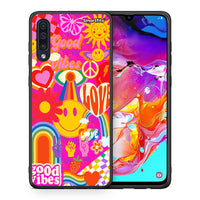 Thumbnail for Θήκη Samsung A70 Hippie Love από τη Smartfits με σχέδιο στο πίσω μέρος και μαύρο περίβλημα | Samsung A70 Hippie Love case with colorful back and black bezels