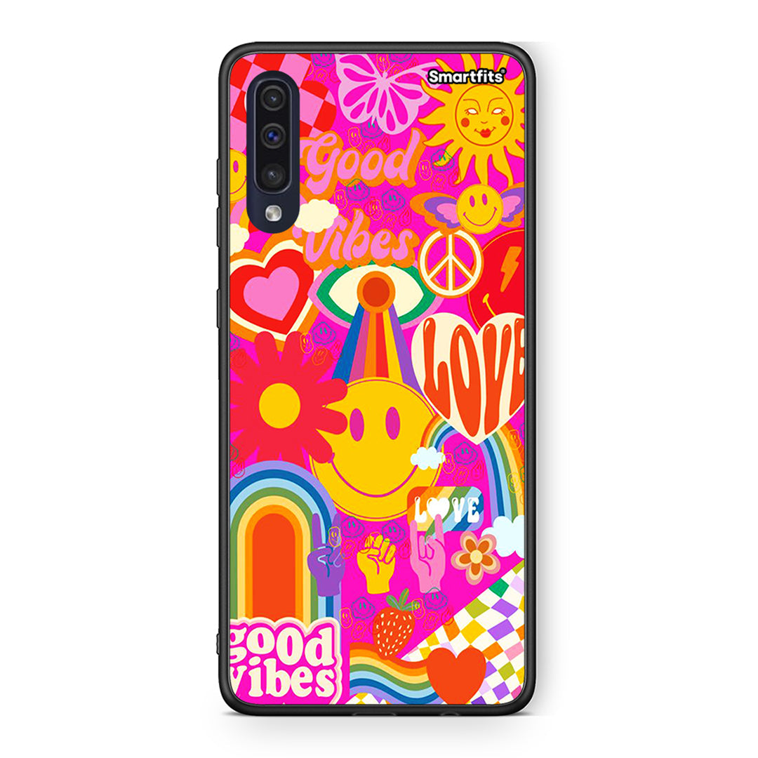 Samsung A70 Hippie Love θήκη από τη Smartfits με σχέδιο στο πίσω μέρος και μαύρο περίβλημα | Smartphone case with colorful back and black bezels by Smartfits