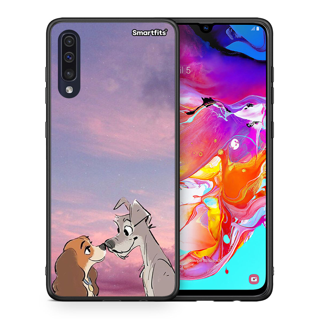 Θήκη Samsung A70 Lady And Tramp από τη Smartfits με σχέδιο στο πίσω μέρος και μαύρο περίβλημα | Samsung A70 Lady And Tramp case with colorful back and black bezels