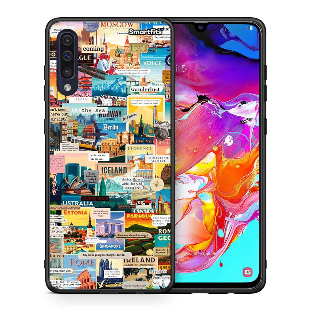 Θήκη Samsung A70 Live To Travel από τη Smartfits με σχέδιο στο πίσω μέρος και μαύρο περίβλημα | Samsung A70 Live To Travel case with colorful back and black bezels