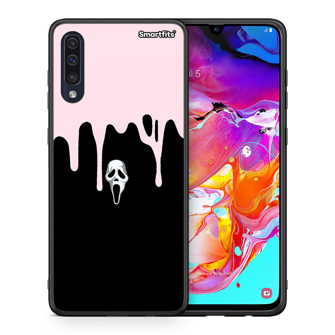 Θήκη Samsung A70 Melting Halloween Mask από τη Smartfits με σχέδιο στο πίσω μέρος και μαύρο περίβλημα | Samsung A70 Melting Halloween Mask case with colorful back and black bezels