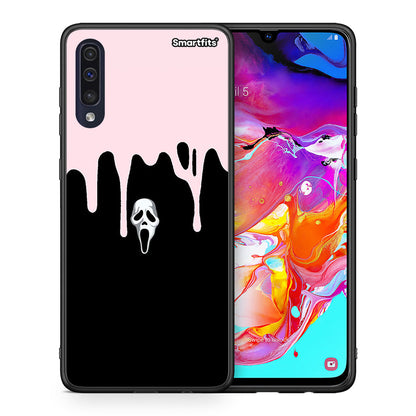 Θήκη Samsung A70 Melting Halloween Mask από τη Smartfits με σχέδιο στο πίσω μέρος και μαύρο περίβλημα | Samsung A70 Melting Halloween Mask case with colorful back and black bezels