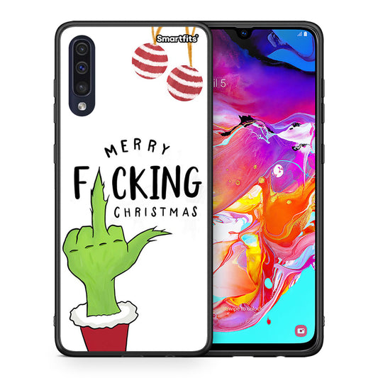 Θήκη Samsung A70 Merry F Xmas από τη Smartfits με σχέδιο στο πίσω μέρος και μαύρο περίβλημα | Samsung A70 Merry F Xmas case with colorful back and black bezels