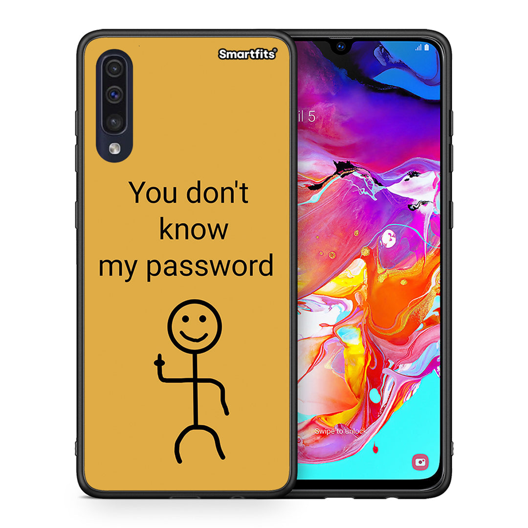 Θήκη Samsung A70 My Password από τη Smartfits με σχέδιο στο πίσω μέρος και μαύρο περίβλημα | Samsung A70 My Password case with colorful back and black bezels