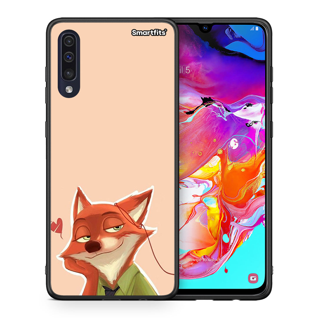 Θήκη Samsung A70 Nick Wilde And Judy Hopps Love 1 από τη Smartfits με σχέδιο στο πίσω μέρος και μαύρο περίβλημα | Samsung A70 Nick Wilde And Judy Hopps Love 1 case with colorful back and black bezels