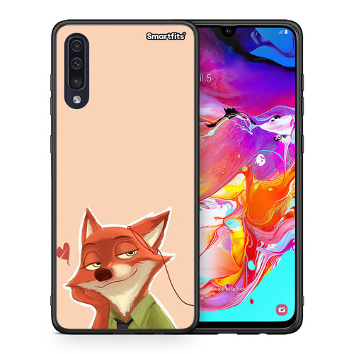 Θήκη Samsung A70 Nick Wilde And Judy Hopps Love 1 από τη Smartfits με σχέδιο στο πίσω μέρος και μαύρο περίβλημα | Samsung A70 Nick Wilde And Judy Hopps Love 1 case with colorful back and black bezels