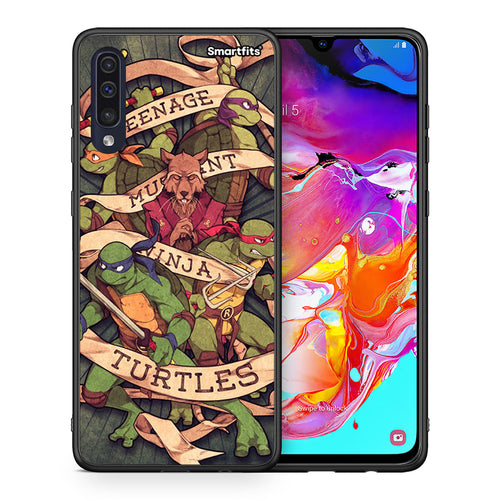 Θήκη Samsung A70 Ninja Turtles από τη Smartfits με σχέδιο στο πίσω μέρος και μαύρο περίβλημα | Samsung A70 Ninja Turtles case with colorful back and black bezels