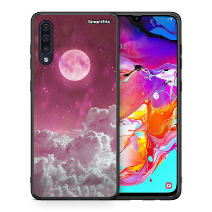 Θήκη Samsung A70 Pink Moon από τη Smartfits με σχέδιο στο πίσω μέρος και μαύρο περίβλημα | Samsung A70 Pink Moon case with colorful back and black bezels