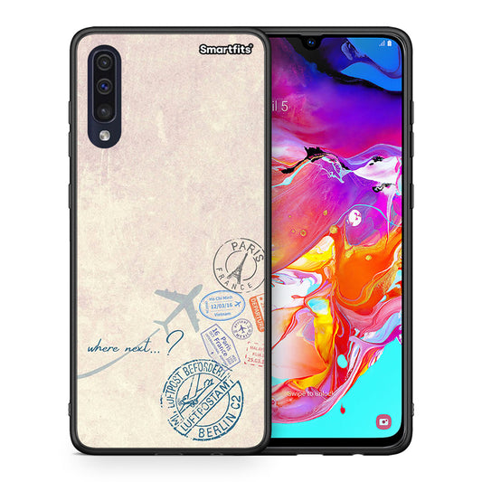 Θήκη Samsung A70 Where Next από τη Smartfits με σχέδιο στο πίσω μέρος και μαύρο περίβλημα | Samsung A70 Where Next case with colorful back and black bezels