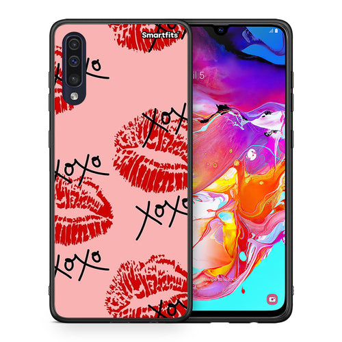 Θήκη Samsung A70 XOXO Lips από τη Smartfits με σχέδιο στο πίσω μέρος και μαύρο περίβλημα | Samsung A70 XOXO Lips case with colorful back and black bezels