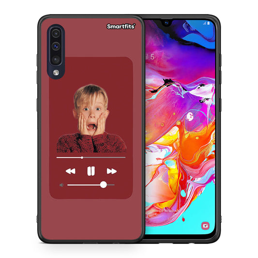 Θήκη Samsung A70 Xmas Alone Music από τη Smartfits με σχέδιο στο πίσω μέρος και μαύρο περίβλημα | Samsung A70 Xmas Alone Music case with colorful back and black bezels