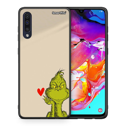 Θήκη Samsung A70 Xmas Grinch από τη Smartfits με σχέδιο στο πίσω μέρος και μαύρο περίβλημα | Samsung A70 Xmas Grinch case with colorful back and black bezels