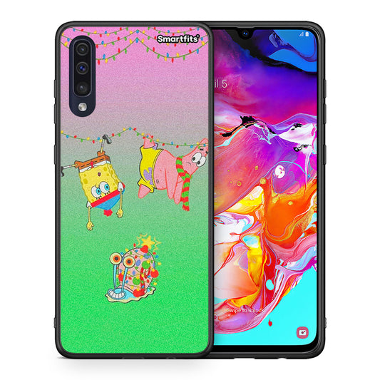 Θήκη Samsung A70 Xmas Lights από τη Smartfits με σχέδιο στο πίσω μέρος και μαύρο περίβλημα | Samsung A70 Xmas Lights case with colorful back and black bezels