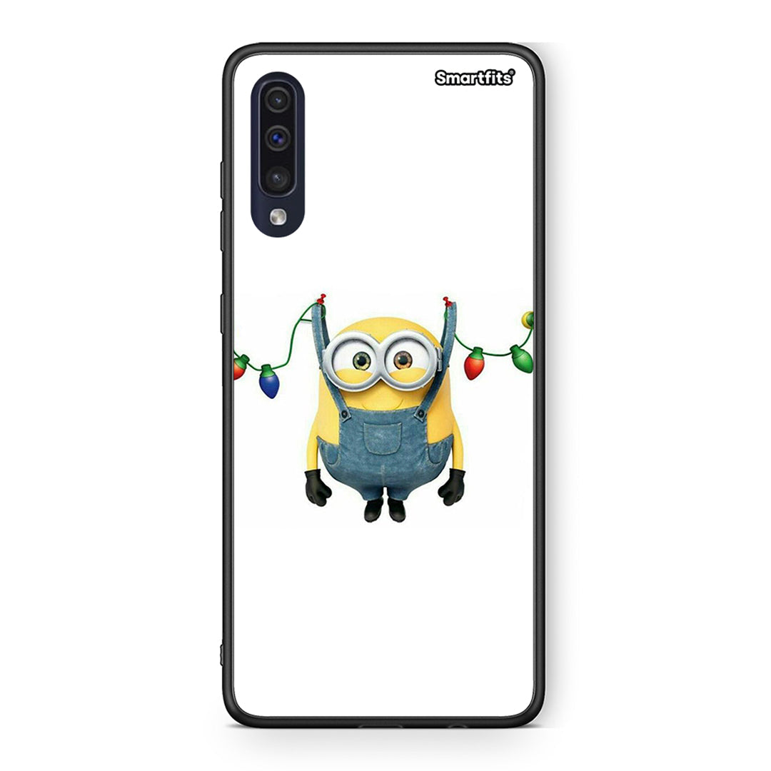 Samsung A70 Xmas Minion Lights θήκη από τη Smartfits με σχέδιο στο πίσω μέρος και μαύρο περίβλημα | Smartphone case with colorful back and black bezels by Smartfits