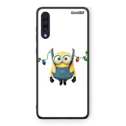 Samsung A70 Xmas Minion Lights θήκη από τη Smartfits με σχέδιο στο πίσω μέρος και μαύρο περίβλημα | Smartphone case with colorful back and black bezels by Smartfits
