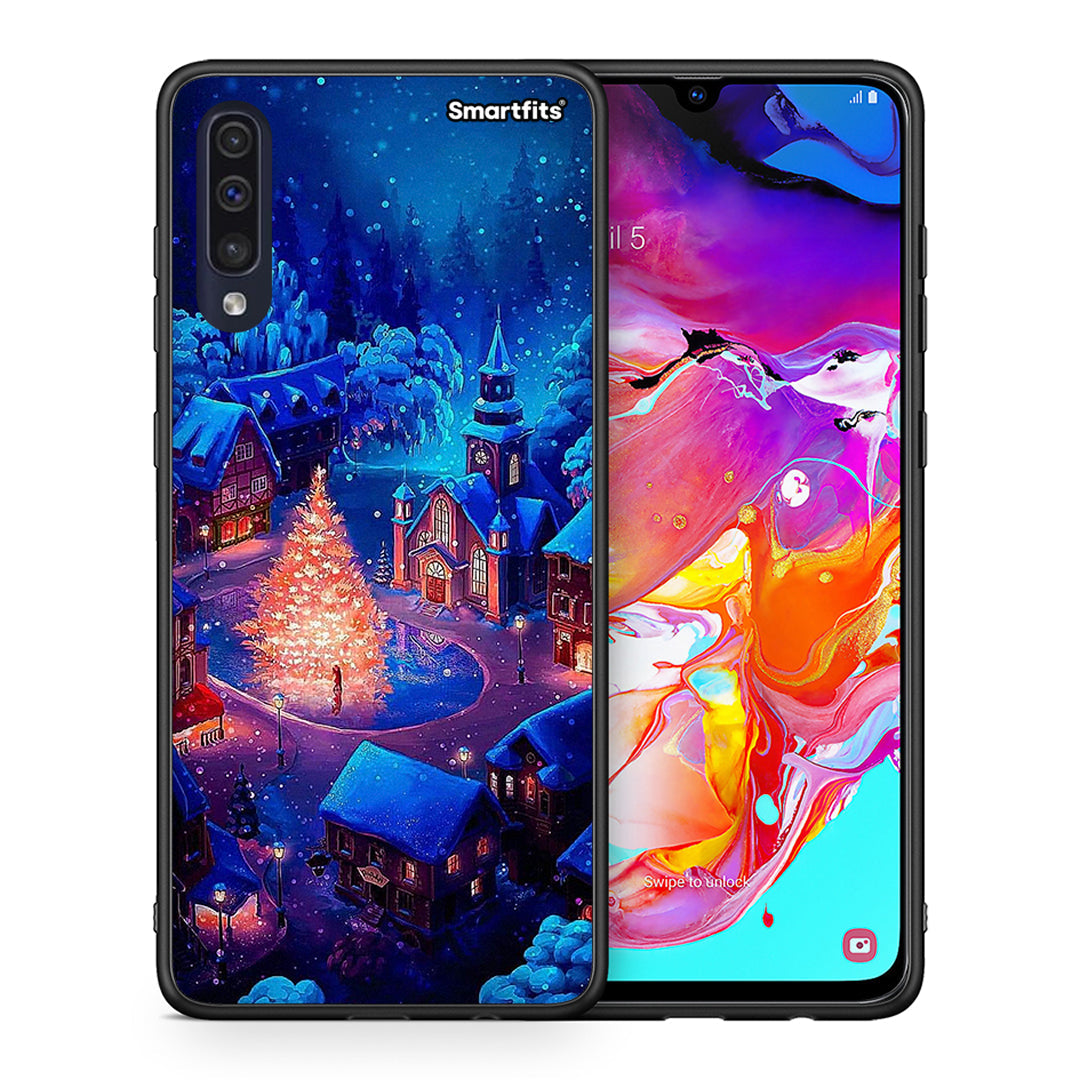 Θήκη Samsung A70 Xmas Village από τη Smartfits με σχέδιο στο πίσω μέρος και μαύρο περίβλημα | Samsung A70 Xmas Village case with colorful back and black bezels