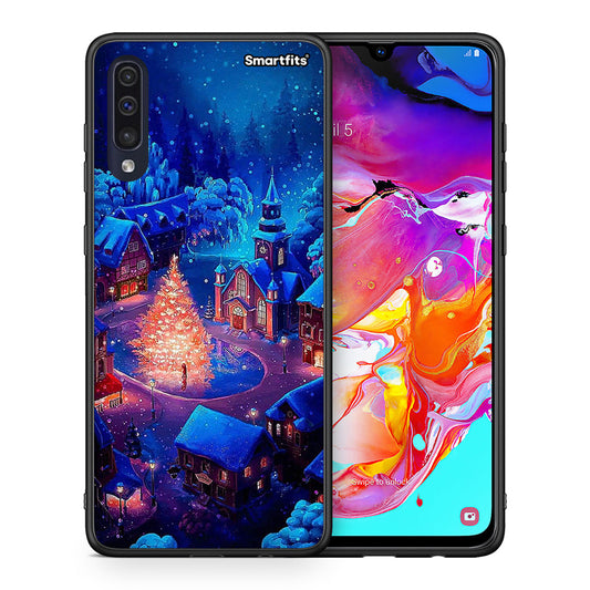 Θήκη Samsung A70 Xmas Village από τη Smartfits με σχέδιο στο πίσω μέρος και μαύρο περίβλημα | Samsung A70 Xmas Village case with colorful back and black bezels