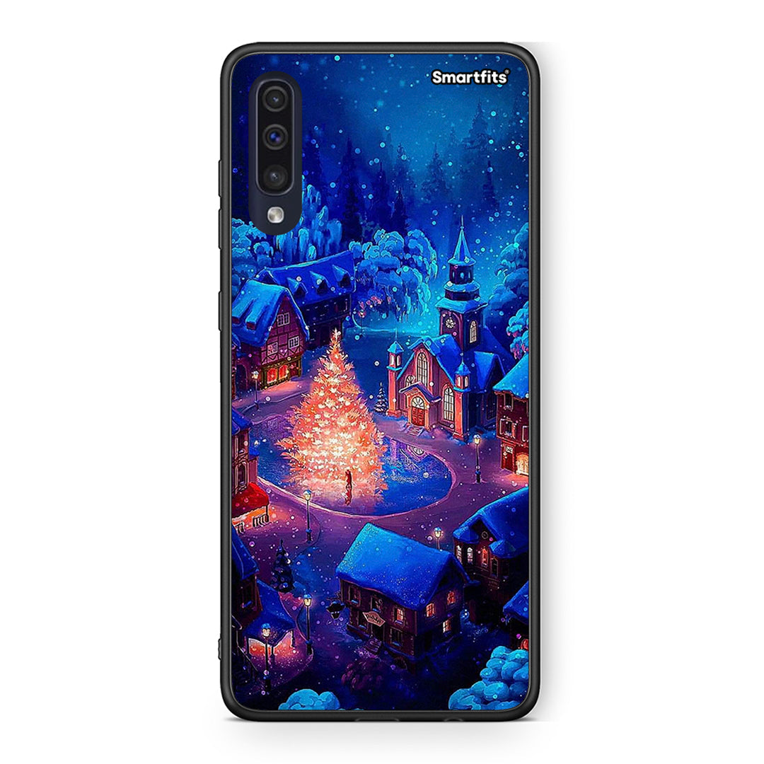 Samsung A70 Xmas Village θήκη από τη Smartfits με σχέδιο στο πίσω μέρος και μαύρο περίβλημα | Smartphone case with colorful back and black bezels by Smartfits